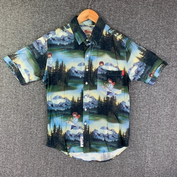 RSVLTS Bob Ross Shirt Men Extra Small AOP Geometric Outdoor Painting Forrest - Picture 1 of 9